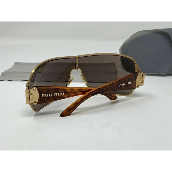 MIU MIU SUNGLASSES SMU51G 7FS-3N1 Shield Gold And Tortoise - Picture 12 of 12